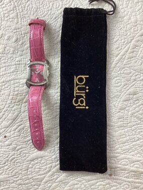 Burgi Quartz Womens Watch*Pink Dial*Croc-Embossed Strap*Rhinestones*Velvet Pouch